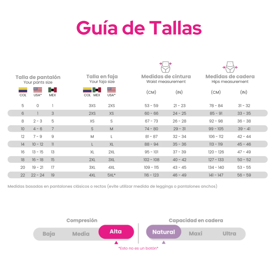 Guía de tallas - F-30475 - Faja larga espalda cubierta realce invisible