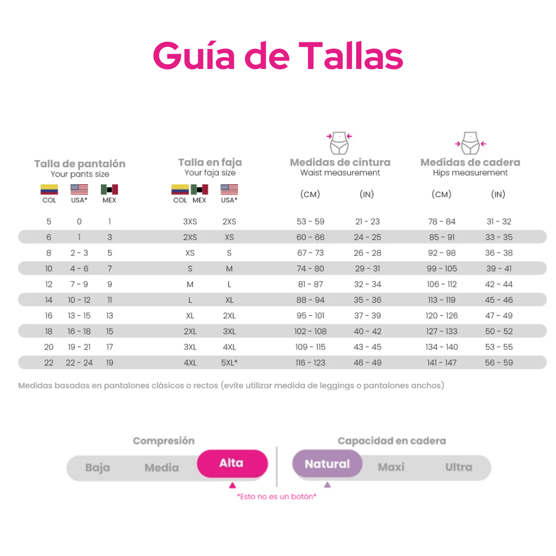 Guía de tallas - F-30469 - Faja corta tira ajustable realce invisible