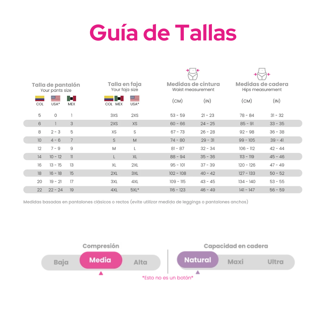 Guía de tallas - SXA-01712 - Short con realce INVISIBLE